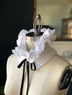 High Collar/ruffle Detachable Collar/pleated Collar/black and White/french Collar/ascot Collar/neckline/pleats/collar Idea/ Rusteam Tt Team - Etsy Clown Ruffle Collar Diy, Diy Neck Ruffle Collar Clown, Black Ruffled Collar Top, White Detachable Fitted Collar, White Fitted Detachable Collar, Victorian Ruffle Collar, Black And White French, Pleated Collar, Velvet Tie