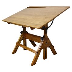 a wooden table with two legs on it