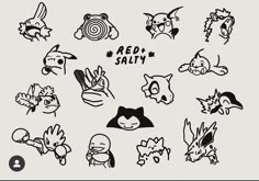 various stickers that say red salty and are drawn in black on a white background