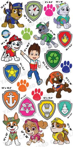 the paw patrol stickers are all different colors and sizes, but one is for each dog