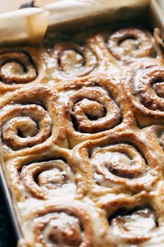 cinnamon rolls in a baking pan ready to be baked into the oven for breakfast or brunch