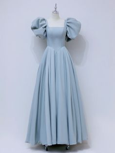 Satin Dress Puff Sleeves, Light Blue Floor Length Dress, Prom Dress Puffy Sleeves, Long Blue Prom Dress, Blue Long Formal Dress, Cheap Formal Dresses Long, Dress Blue Long, Champagne Formal Dresses, Prom Dresses Long Blue