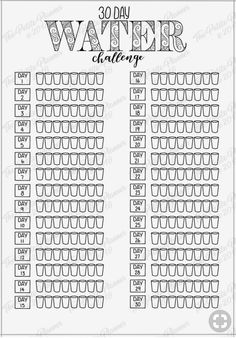 the 30 day water challenge is shown in black and white, with glasses on it