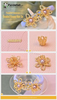 the instructions for how to make beaded flower hair pins in gold plated metal