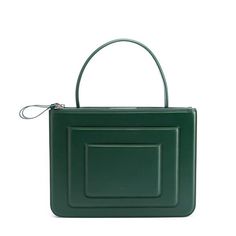 Mlouye Business Bag, Art-Deco inspired business bag, crafted from high quality Italian leather. Designer Square Briefcase With Removable Pouch, Designer Square Briefcase With Top Carry Handle, Contemporary Top Handle Leather Bag, Modern Green Square Satchel, Contemporary Leather Top Handle Bag, Green Rectangular Leather Briefcase, Green Leather Rectangular Briefcase, Modern Rectangular Box Bag For Work, Modern Green Box Bag With Removable Pouch