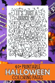 printable halloween coloring pages for kids to color and decorate on the table with pumpkins