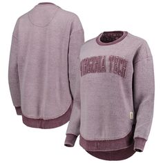 Rock vintage style on cooler days with this Virginia Tech Hokies Ponchoville sweatshirt from Pressbox. The washed-out fabric and raw edging on the stitched appliques give it an antique look that symbolizes your timeless dedication to the Virginia Tech Hokies. The rounded droptail hem also adds a little extra coverage to this soft pullover for more warmth. Bulldog Sweatshirt, Gameday Couture, Rock Vintage, Virginia Tech Hokies, Mississippi State Bulldogs, Plaid Pullover, Purple Sweatshirt, Virginia Tech, Sweatshirts Online