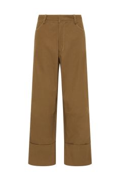 A mid-rise cotton canvas trouser in Umber. With a full-length straight leg cut, cropping just above the ankle, and a wide cuff detail at the hem, they are both functional and transeasonal. Pair with pieces in Terracotta Multi Stripe for a tonal look. Fall Workwear Pants With Cuffed Ankles, Fall Cotton Wide Leg Pants With Straight Hem, Cuffed Ankle Workwear Pants For Fall, Relaxed Fit Cotton Pants With Rolled Hem, Cotton Straight Leg Bottoms With Rolled Hem, Cotton Wide Leg Pants With Straight Hem For Fall, Spring Workwear Cargo Pants With Cuffed Ankles, Straight Leg Cotton Bottoms With Button Cuffs, Fall Cotton Bottoms With Rolled Hem