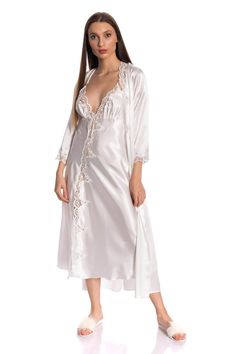 Satin nightwear set with Nightdress, Dressing Gown, Babydoll, Shorts, and Pajamas in total it is 6 pieces all designed and manufactured to ensure a matching look. Made of finest, softest and smoothest satin fabric. It is great for gifting to loved ones or to feel gifted! There are three options for the color; pearl white, blush and black please specify your color preference. Satin Lace Trim Sets For Wedding Night, Satin Sets With Lace Trim For Wedding Night, White Satin Bedtime Set, White Satin Sleepwear Set, Elegant Night Sets With Lace Trim, Elegant White Bedtime Set, Long Sleeve Lace Trim Sets For Wedding Night, Elegant Lace Trim Sleep Sets, Satin Open Front Sleepwear For Loungewear