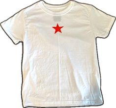 Red Short Sleeve Top With Star Print, Red Star Print Crew Neck Tops, Casual White T-shirt With Star Patch, Casual Red Star Print Tops, Casual Red Tops With Star Print, Casual Red Top With Star Print, Red Cotton T-shirt With Star Print, Pug Shirt, Wallet Minimalist