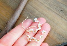 Moonstone Flower Vine Hoop Earrings Gold Filled by YukoDesigns Ethereal Handmade Dangle Jewelry, Handmade Ethereal Dangle Jewelry, Adjustable Ethereal White Jewelry, White Natural Stones Earrings For Wedding, Delicate Handmade Hoop Earrings For Wedding, White Natural Stone Wedding Earrings, Nature-inspired White Jewelry For Wedding, Nature-inspired White Jewelry For Weddings, Nature-inspired Moonstone Wedding Jewelry