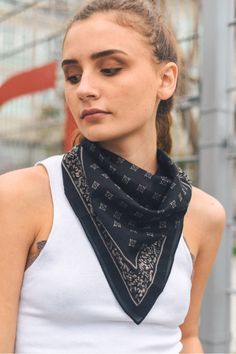 Grab this southwestern-style bandana, and rock it as a hair wrap, neck tie or face mask. #LoveMyLeto Dimensions: 22.5" x 22.5" Imported Black Bohemian Scarves With Bandana Print, Black Bandana With Bandana Print For Festivals, Black Bandana For Summer, One Size Fits Most, Casual Black Festival Headwrap, Black One Size Fits Most Summer Bandana, Trendy Festival Bandana Print Headscarf, Casual Festival Headwrap With Bandana Print, Adjustable Bandana Print Headwrap For Festivals, Casual Bandana Print Headwrap For Festivals