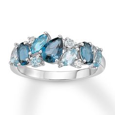 This entrancing ring for her is embellished with a collage of vibrant shades of blue and white topaz stones. The band is styled in sterling silver. Chocolate Diamond Ring Engagement, Jewelry Box Design, Hammered Silver Jewelry, Silver Jewelry Box, Cleaning Silver Jewelry, Silver Rings With Stones, Silver Jewelry Design, Silver Jewelry Pendant, Silver Jewelry Rings