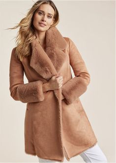 Faux Fur And Suede Coat Cute Coats, Suede Fashion, Suede Coat, Sash Belt, Online Fashion Store, Online Fashion Stores, Outerwear Coats, Hook And Eye, Fur Trim