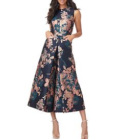 jacquard dress | Dillard's Kay Unger Dresses, Formal Jumpsuit, Kay Unger, Cropped Wide Leg Pants, Fabric Combinations, Dress Rental, Pants With Pockets, Tea Length Dresses, Jacquard Dress