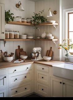 the kitchen is clean and ready to be used as a cook's countertop