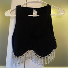 Nwt. Rhinestone Crop Top From Zara. Xs-S Elegant Embellished Black Crop Top, Elegant Black Embellished Crop Top, Trendy Black Tops With Rhinestone Fringe, Chic Black Crop Top With Rhinestones, Black Fitted Crop Top With Rhinestones, Black Tops With Rhinestone Fringe For Night Out, Elegant Rhinestone Crop Top For Summer, Glamorous Black Embellished Crop Top, Elegant Black Crop Top With Rhinestones