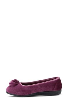 A soft rose tops a velvety ballerina slipper that cushions your foot with high-density memory foam and a shock-absorbing, anti-slip sole. 3/4" heel Memory foam cushioning Textile upper and lining/rubber sole Imported Velvet Slippers, Ballerina Slippers, Soft Rose, Womens Slippers, Density, Memory Foam, Rubber Sole, Slippers, Loafers