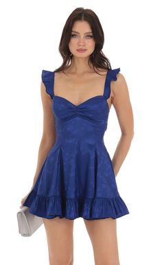 Cindi Jacquard A-Line Dress in Blue | LUCY IN THE SKY Mitzvah Dresses, Banquet Dresses, Blue Homecoming Dresses, Lucy In The Sky