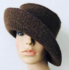 Brown or Black Felted Wool Hat with Wide Brim, Women's Winter Felted Cloche Hat, Handmade in your size Brown Hats Outfit, Fedora Hat Summer, Art Deco Hats, Straw Cloche Hat, Wool Bucket Hat, Wool Cloche Hat, Felted Hat, Felt Yarn, Cloche Hats