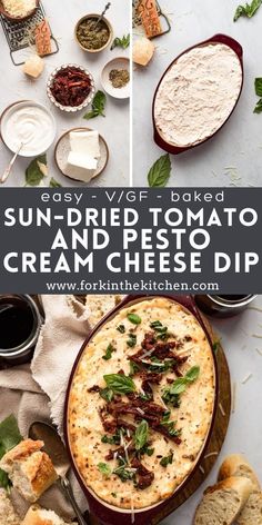 sundried tomato and cheese dip with bread on the side