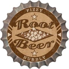 a beer bottle cap with the word root beer on it's front and bottom