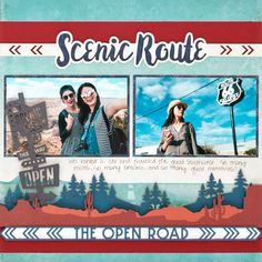 a scrapbook cover with two women in the road and an open road sign on it