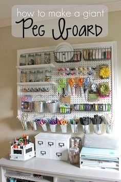 an organized peg board with craft supplies on it