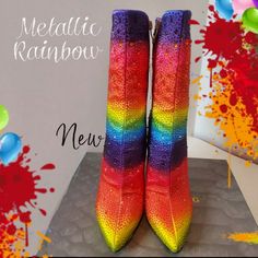 Nwt Gorgeous!!! Rainbow Bright Metallic Booties 4" Heeled Boots Stilettos Party Streetwear Boots You Will Receive Are As Photoed. Photos Are A Part Of The Description. Remember Always To Use Your Zoom In. To Examine Photos. They Are Bniob Pristine & Phenomenal Please Know They Run A Bit Snug Boots Are A 7.5. As Long As You Don't Have A Wide Toe Box Or Super Wide Foot - They Will Hug Your Feet Beautifully. If You Wear A 7. They Will Fit Most Perfectly. You Will Have A Tiny Bit Of Wiggle Room. Whi Streetwear Boots, Boots Stilettos, Sparkle Heels, Pride Colors, Azalea Wang, Rainbow Bright, Platform Ankle Boots, Zadig And Voltaire, Madden Girl