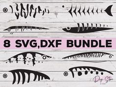 8 svg dxf fish silhouettes on wooden planks with pink background