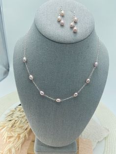 "Natural Pink Oval shape Freshwater Pearl spaced with Sterling Silver chain.  Very flattering-you choose 16\", 17\"  or 18\" length-- Chain style is Figaro.  Easy to use Spring clasp. \\ Nice touch of color for every day style or special occasion. These high quality pearls are very special  and very flattering Layering necklace." Affordable Sterling Silver Pearl Necklace Gift, Pearl Silver Necklace, Necklace Bridal, Sterling Necklaces, Pearl Wedding, Layering Necklace, Star Necklace, How To Make Beads, Spring Rings