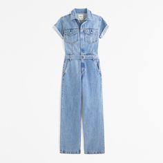 Step back into the '90s with this effortlessly chic Women's Relaxed Denim Jumpsuit from Abercrombie & Fitch, tailored to bring a vintage vibe to your modern wardrobe. 

- Size: XXS PETITE
- Color: Medium Wash
- Material: Cotton, TENCEL™ Lyocell
- Gender: Female
- Features: Straight-leg fit, classic collar, chest pockets with button-flap closure, functional O-ring belt, side pockets

Crafted from a blend of cotton and eco-friendly TENCEL™ Lyocell fibers, this jumpsuit not only offers comfort but Medium Wash Denim Jumpsuit With Short Sleeve For Work, Denim Jumpsuits And Rompers With Short Sleeves For Fall, Vintage Short Sleeve Jumpsuits And Rompers For Spring, Denim Overalls With Relaxed Fit And Short Sleeves, Denim Blue Short Sleeve Relaxed Fit Jumpsuits And Rompers, Trendy Relaxed Fit Denim Jumpsuit With Short Sleeves, Trendy Short Sleeve Denim Jumpsuit With Relaxed Fit, Trendy Short Sleeve Relaxed Denim Jumpsuit, Trendy Short Sleeve Denim Jumpsuit In Relaxed Fit