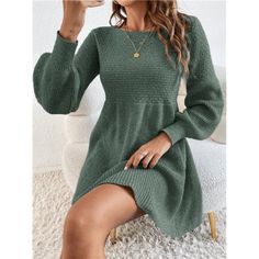 -Item Id 12657346 -Neckline: Round Neck -Sleeve Type: Bishop Sleeve -Style: Casual -Waist Line: High Waist -Hem Shaped: Flared -Color: Green -Pattern Type: Plain -Sleeve Length: Long Sleeve -Length: Short -Fit Type: Regular Fit -Fabric: Slight Stretch -Material: Knitwear -Composition: 100% Polyester -Care Instructions: Hand Wash Or Professional Dry Clean -Temperature: Late Fall (10-17/50-63) -Sheer: No **Open To Offers!!!** **Bundle To Save More** **30% Off Bundles Of 2 Or More Items!!** ***Orde Fall Dress Pattern, Lantern Sleeve Sweater, Late Fall, Bishop Sleeve, Classy Chic, Green Pattern, Sewing Project, Lantern Sleeve, Chic Boutique