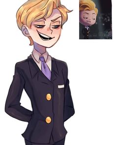 an image of a cartoon character with blonde hair wearing a suit and smiling at the camera