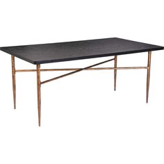 a black table with gold legs on a white background