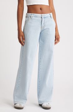 PacSun Malisha Low Rise Baggy Wide Leg Jeans | Nordstrom Low Rise Light Wash Jeans, Levi Baggy Jeans, Light Wash Denim Trousers, Jean Cuts Types, Tilly Jeans, Cute Running Shoes, Low Rise Boyfriend Jeans, Baggy Wide Leg Jeans, Wide Legged Jeans