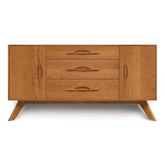 the sideboard has three drawers and two doors