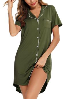 PRICES MAY VARY. Material —— Short Sleeve Button Nightgown is made of 95% Viscose and 5% Spandex, the fabric is ultra soft, breathable, skin-friendly and high elastic, comfortable short nightshirt for women. Boyfriend Style Sleepwear —— Long / Short sleeves, notch collar, v neck, button front, contrast piping, mid-thigh length, curved high-low hem add more fashion sense.postpartum essentials/Breastfeeding shirts for women/Nursing Pajamas Above the Knee length sleepdress is cool. Button up nights Sleep Shirts For Women, Labor And Delivery Gown, Breastfeeding Shirts, Woman Pajamas, Nursing Gown, Breastfeeding Shirt, Nursing Nightgown, Postpartum Essentials, Nursing Pajamas