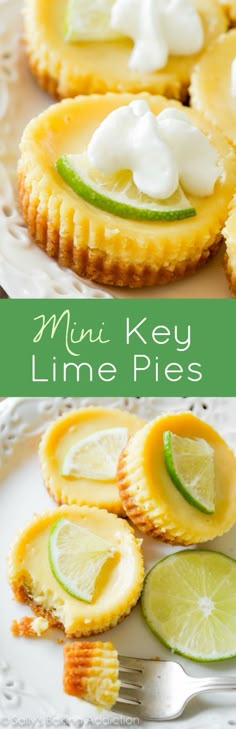 mini key lime pies on a plate with lemon slices and whipped cream in the middle