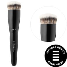 A super densely packed brush with soft short bristles that buffs foundation into skin for instant coverage.What Else You Need to Know: This buffing brush smooths foundation into skin for a seamless finish. It is perfect for powder foundations. PRO Brush Collection, thirty brushes with the highest-quality, hand-shaped vegan synthetic bristles. The tapered artistry handles help offer ultimate control in makeup application to help you create any makeup look you desire. This brush and its holder hav Sephora Collection, Face Brush, Foundation Brush, Makeup Application, Powder Foundation, Soft Shorts, Sephora, Makeup Looks, Need To Know