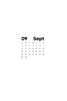 a black and white calendar with the word'09 sep'in bold font on it