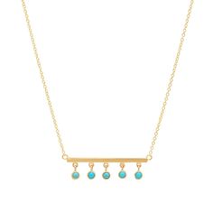 Jennifer Meyer | Stick with Turquoise Bezel Dangle Necklace Dangle Necklace, Bar Jewelry, Jennifer Meyer, Dangle Necklaces, Gold Bar, Spring Rings, Link Chain, Turquoise Necklace, Gold Necklace