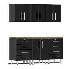 two black cabinets and one white wall