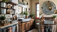 there are two pictures of the same bathroom in this house and one is full of potted plants