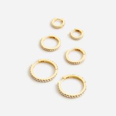 Pavé hoop earrings set-of-three Everyday Stackable Earrings, Dainty Stackable Round Earrings, Elegant Stackable Everyday Earrings, Elegant Small Hoop Stackable Earrings, Dainty Single Hoop Earring In Metal, Elegant Stackable Small Hoop Earrings, Elegant Stackable Hoop Earrings For Everyday, Elegant Stackable Hoop Earrings As Gift, Elegant Stackable Hoop Earrings For Gift