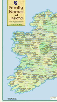 a map of ireland with the names and cities on it's side, including towns