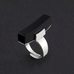 Black Onyx Vertical Bar Ring Vertical Bar, Bar Ring, Black Onyx Stone, Black Onyx Ring, Onyx Ring, Onyx Stone, Long Black, Adjustable Rings, Statement Ring