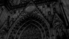 black and white photograph of an old cathedral