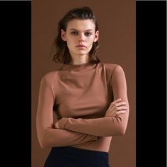 Nwt Long Sleeves ,Color Not Exactly Brown Or I Would Sal Say Light Brown. , Stretchy Material 6% Elastane Fitted Beige T-shirt For Fall, Stretch Turtleneck Top For Everyday, Brown Stretch Tops For Fall, Brown Stretch Long Sleeve Top For Spring, Spring Stretch Brown Long Sleeve Top, Basic Beige Tops For Fall, Brown Stretch Turtleneck Tops, Fitted Brown Crew Neck Top, Elegant Brown Crew Neck Top