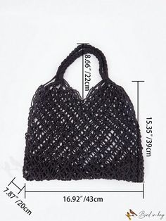 BirdinBag - Black Crochet Vacation Bag with Hollow Out Design Everyday Black Woven Hobo Bag, Trendy Black Crochet Bag For Shopping, Black Casual Satchel For Summer, Casual Black Summer Satchel, Black Woven Hobo Shoulder Bag, Black Square Hobo Bag Casual, Casual Black Square Hobo Bag, Casual Black Satchel For Vacation, Black Crochet Tote Bag For Shopping